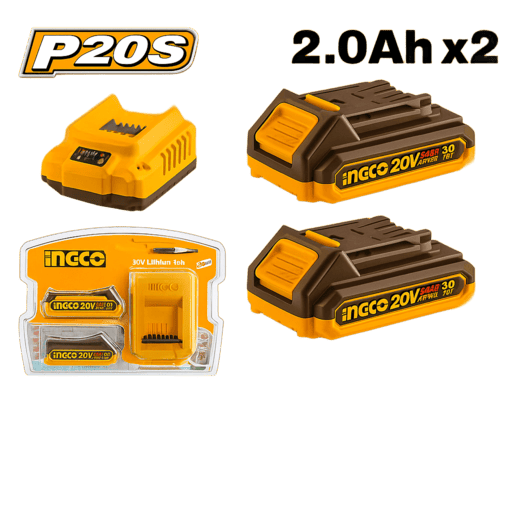 Set X2 Batería 20v 2amp + 1 Cargador Ingco
