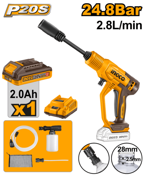 Hidrolavadora a Batería Cargador y accesorios