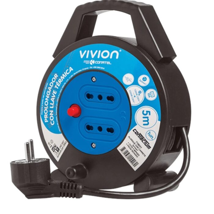 Alargue carrete 5 metros 2xbipaso a ficha Schuko Conatel