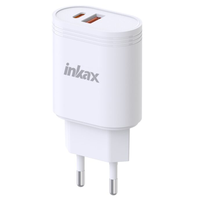Cargador Inkax USB-A+C 20W blanco