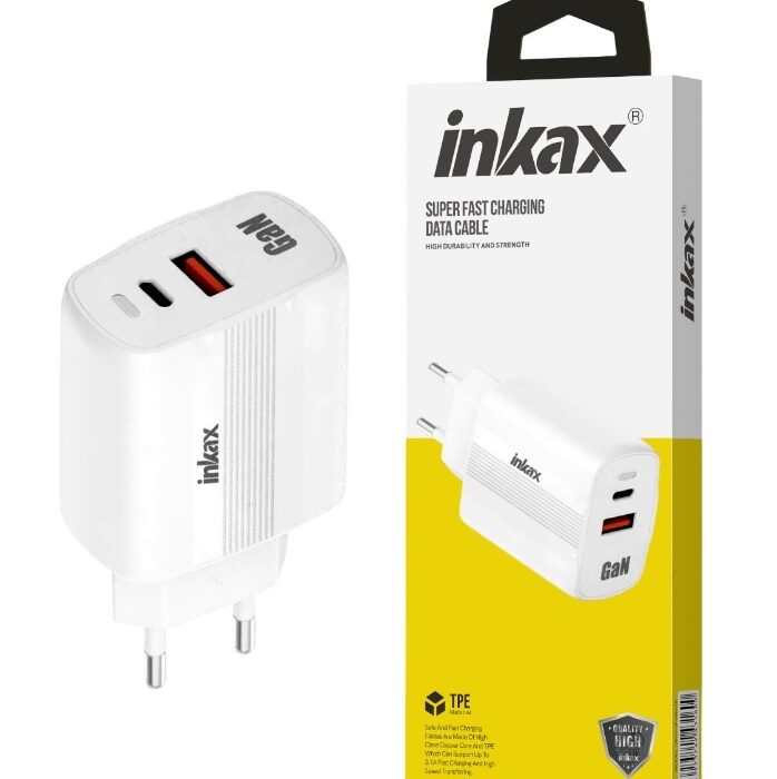 Cargador Inkax USB-A+USB-C GaN 45W blanco