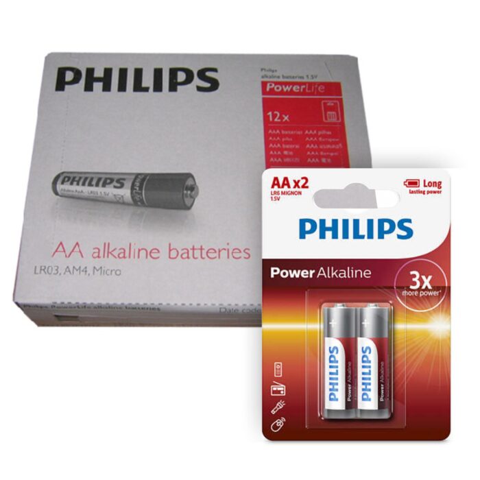 Pack de 12 blister de Pilas alcalinas Philips AA X2 unidades