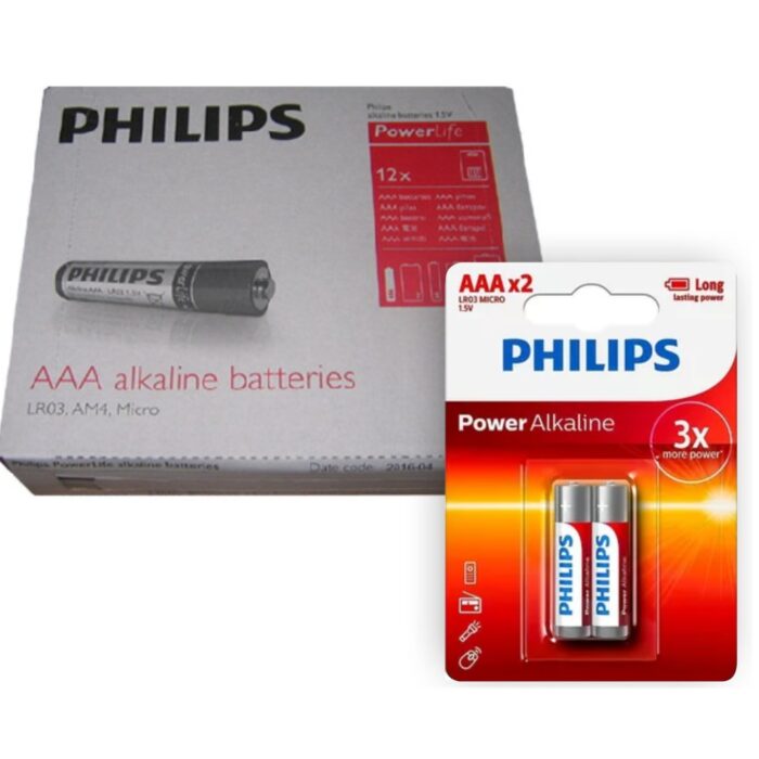 Pack de 12 blister de Pilas alcalinas Philips AAA X 2 unidades